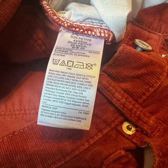 GAP Red/Burnt Red Corduroy Bootcut Jeans Size 25 Petite - Picture 3 of 7